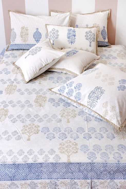 20s Cotton Cushion Cover in Floral Block Print